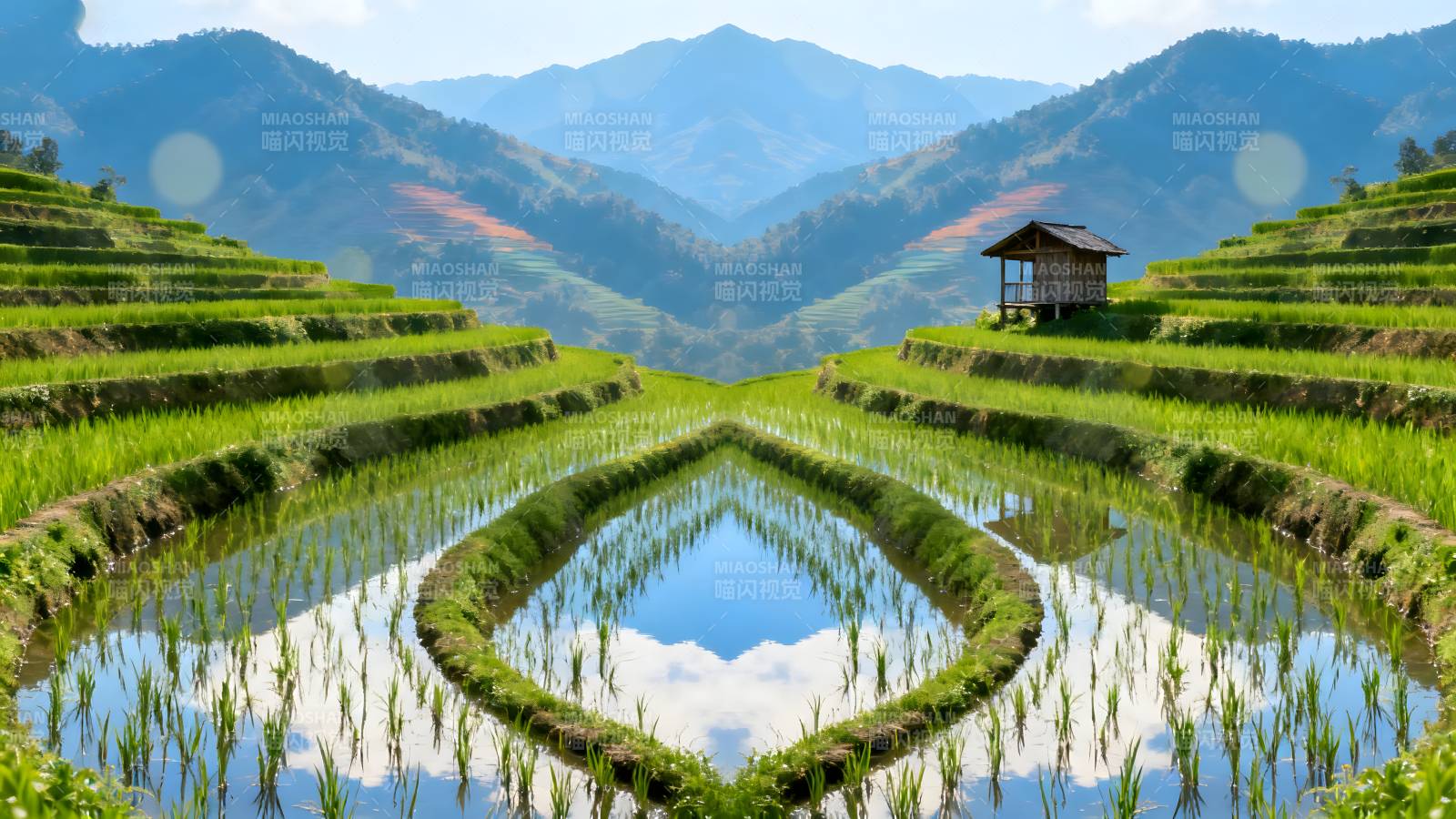 梯田映山色图片