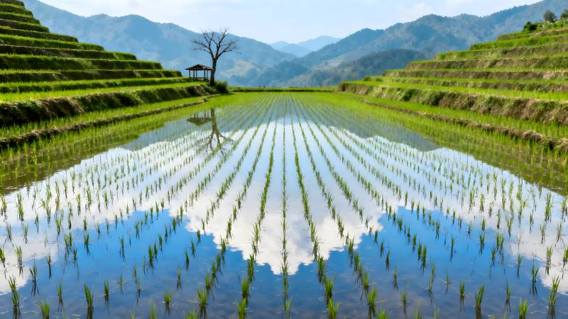 梯田映天山图片