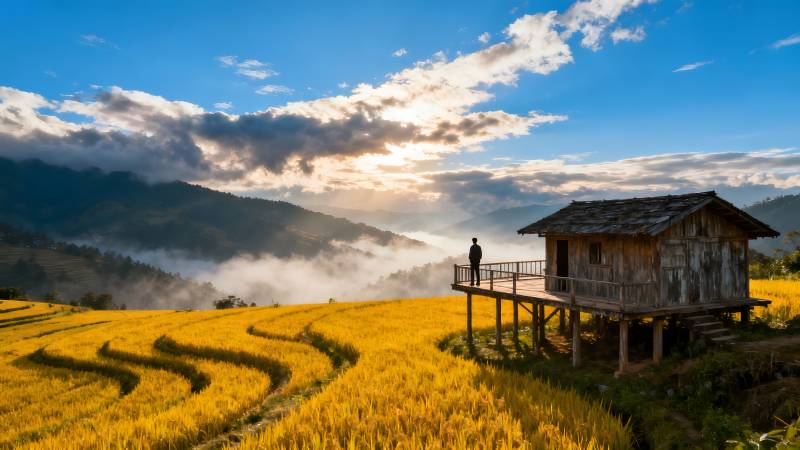 金田晨雾小屋图片
