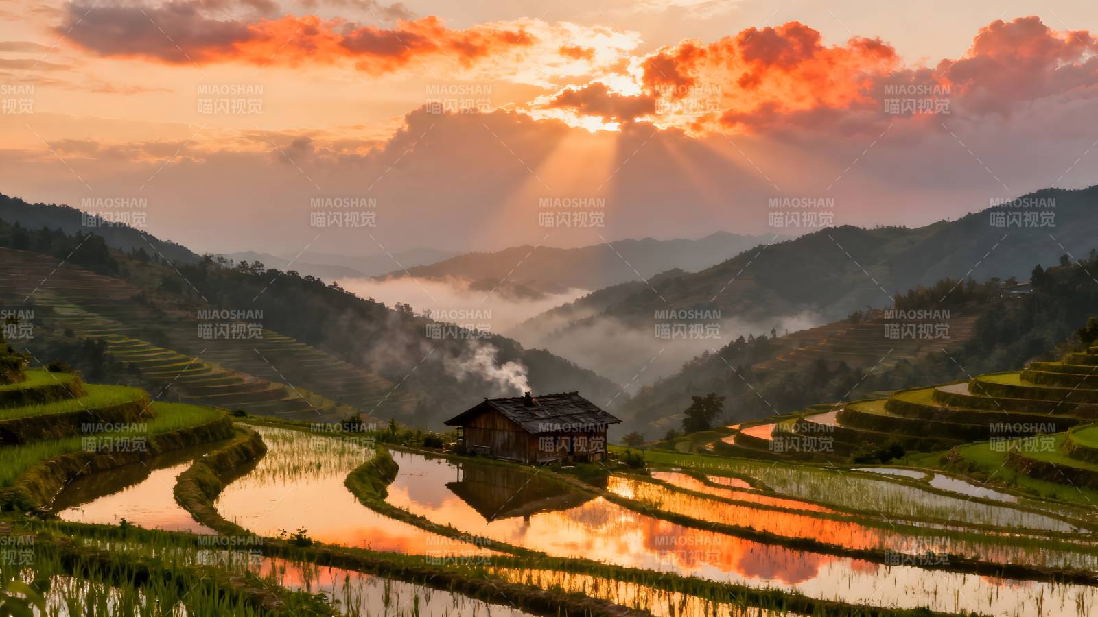 梯田日出美景图片