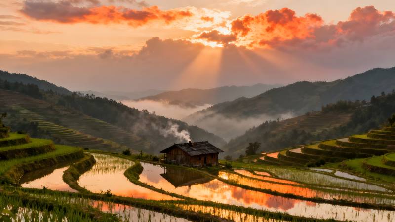 梯田日出美景图片