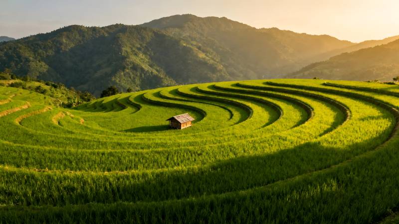 梯田晨光图片