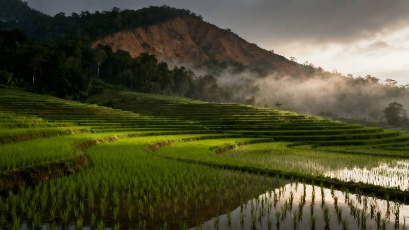 梯田晨雾图片