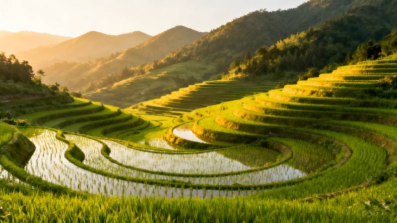 梯田晨光图片