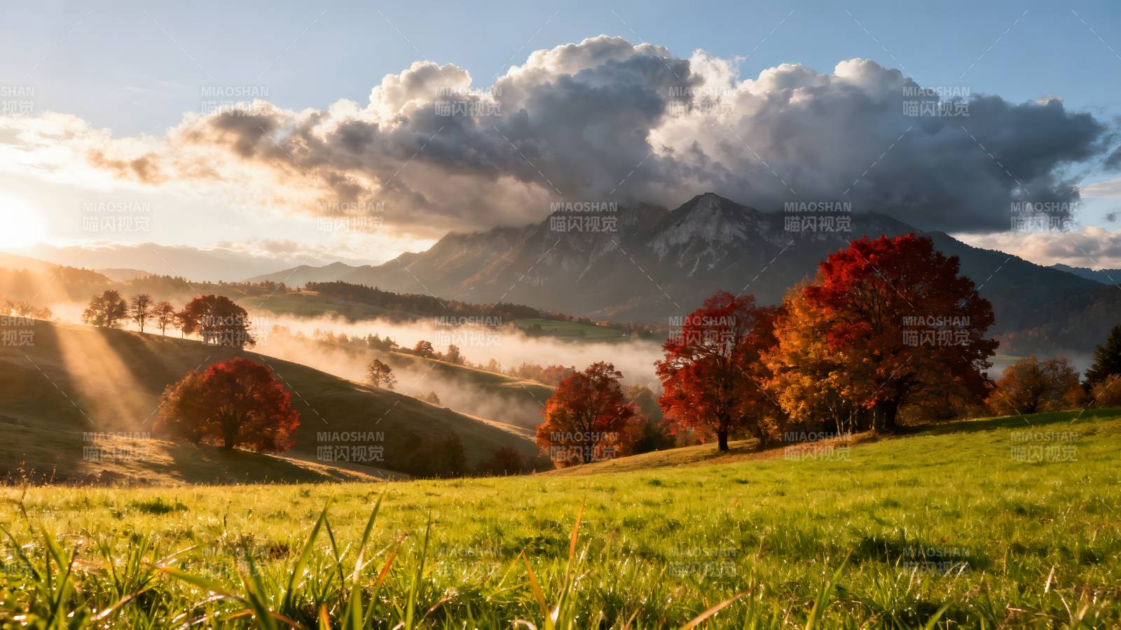 秋日山野晨光图片