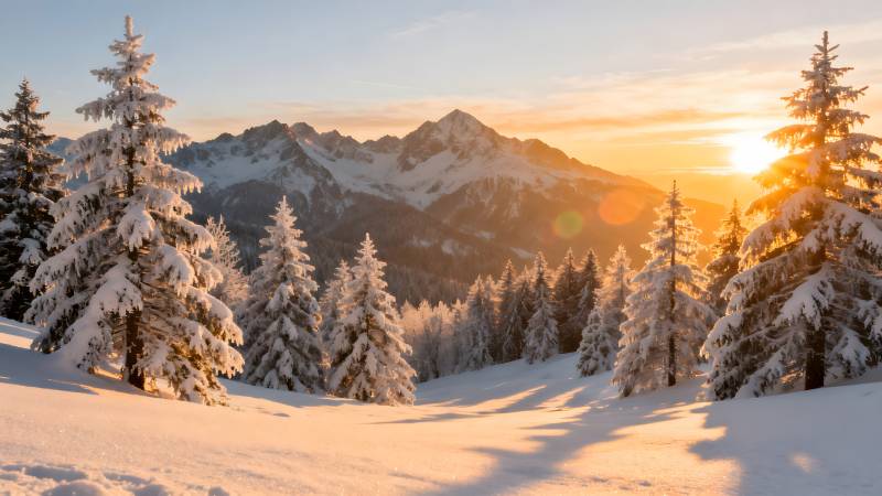 雪峰日出美景图片