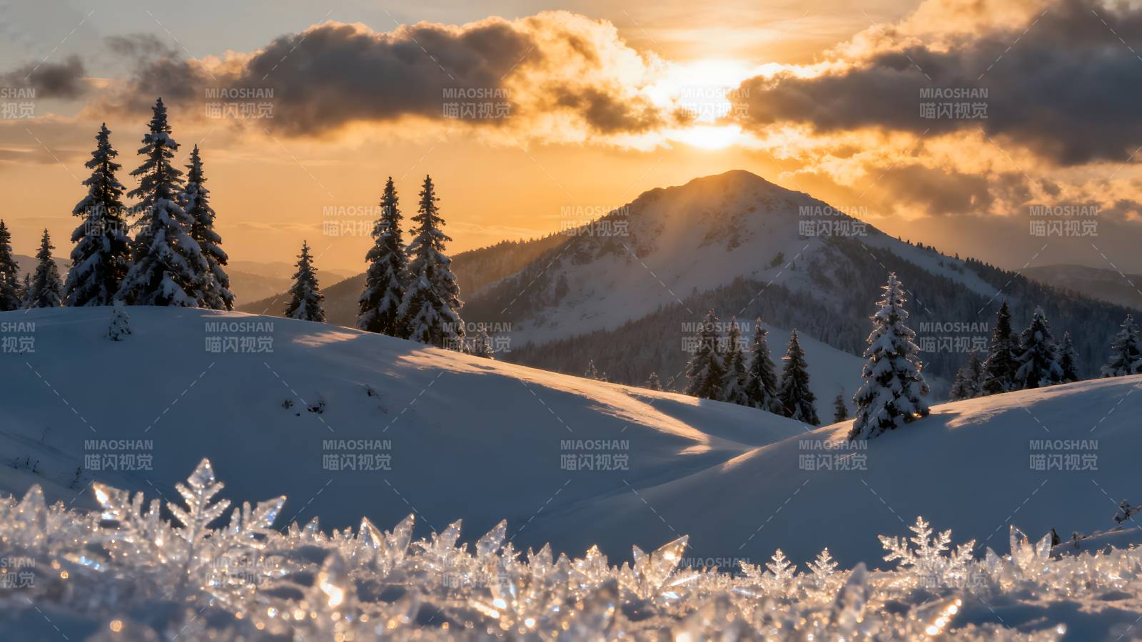 雪原日出美景图片