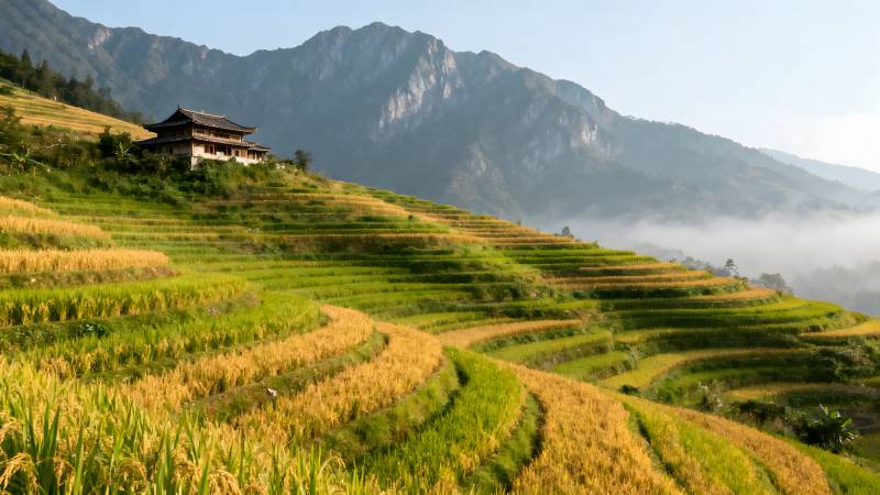 梯田风光 山居晨雾图片