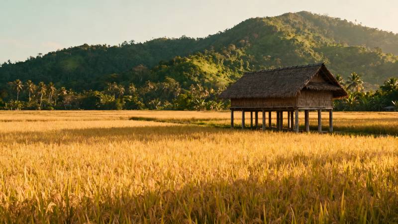稻田中的木屋图片