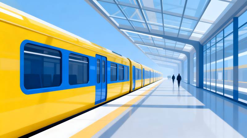 地铁站内黄色列车图片