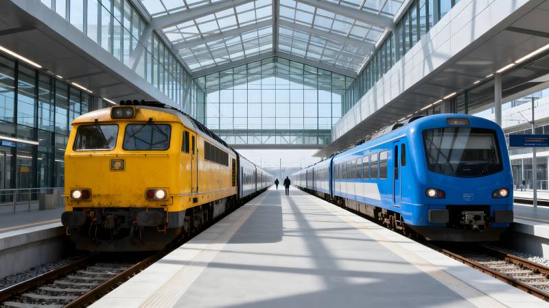 双列火车对峙站台图片