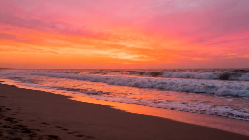 夕阳海滩美景图片
