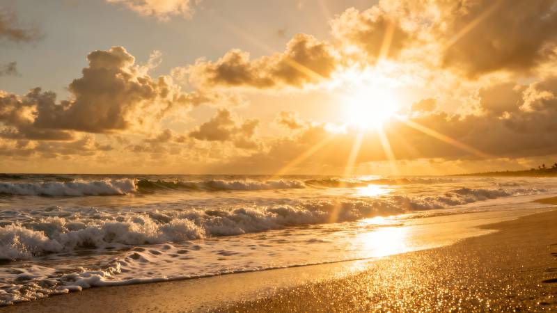 金色海滩日落图片