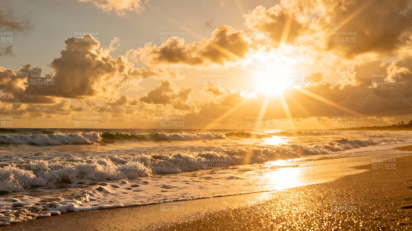 金色海滩日落图片
