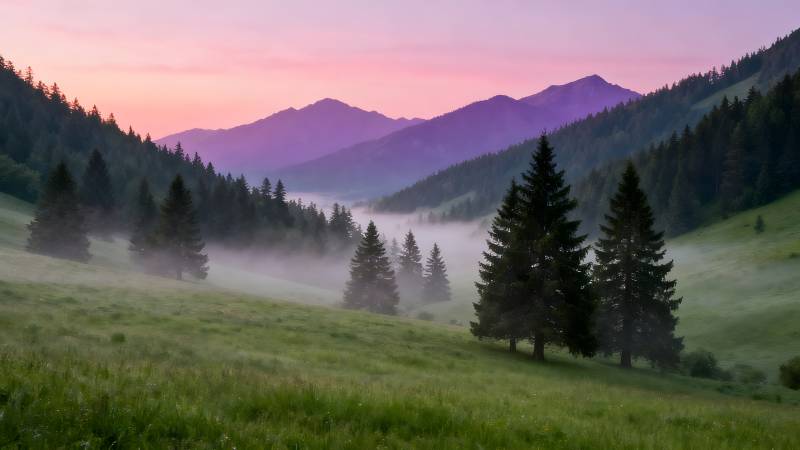 晨雾山林美景图片