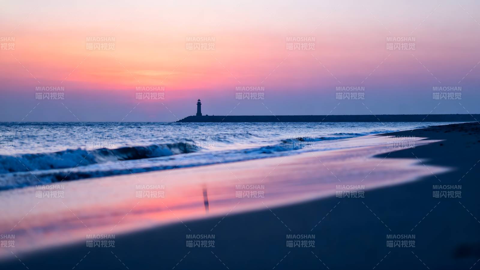 日落灯塔海岸图片