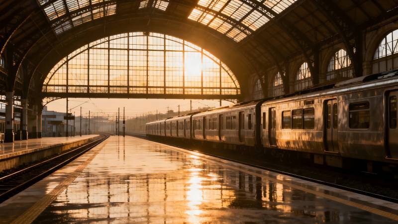 晨光中的车站图片