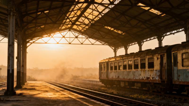 夕阳下的旧站台图片