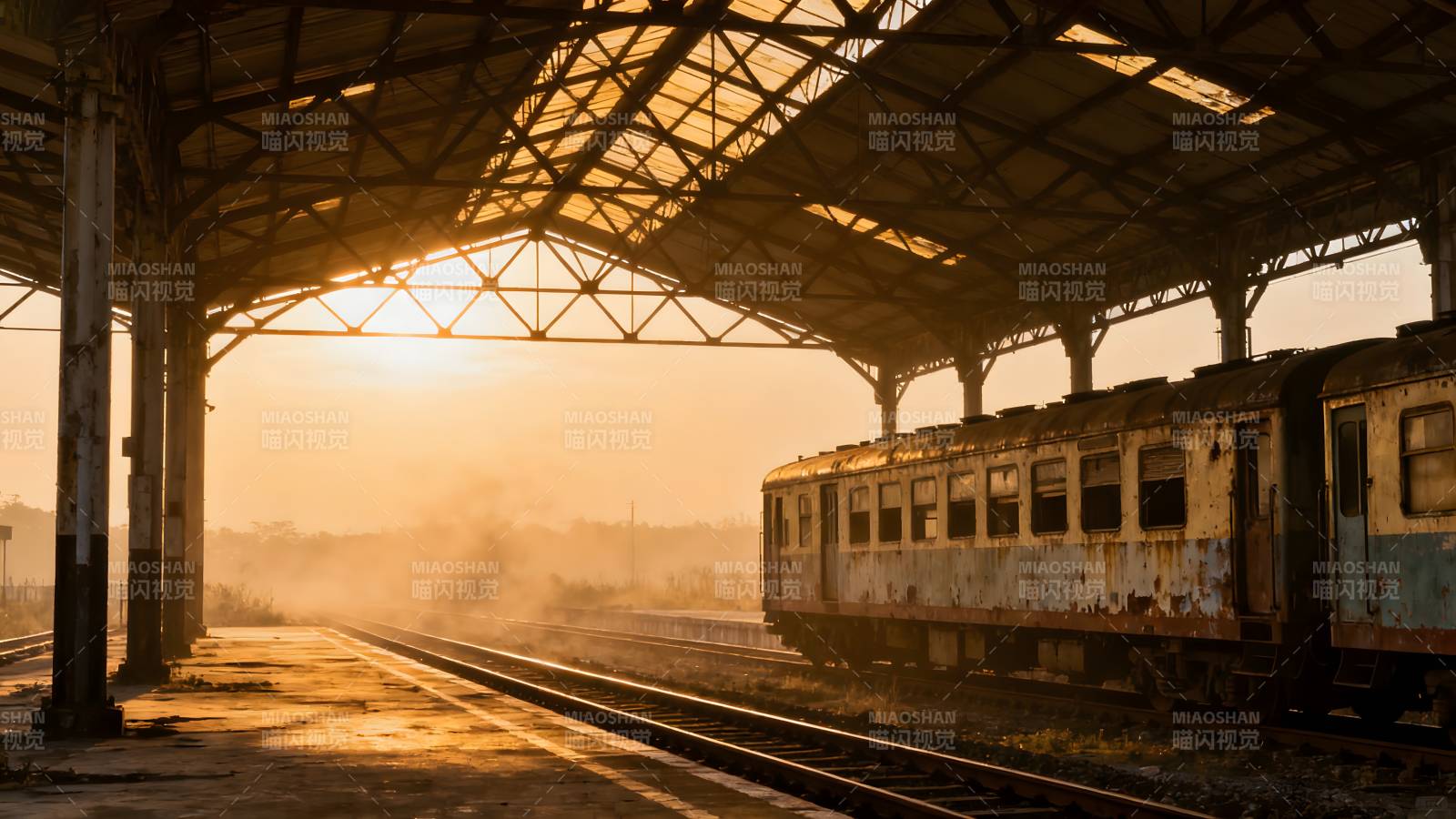 夕阳下的旧站台图片