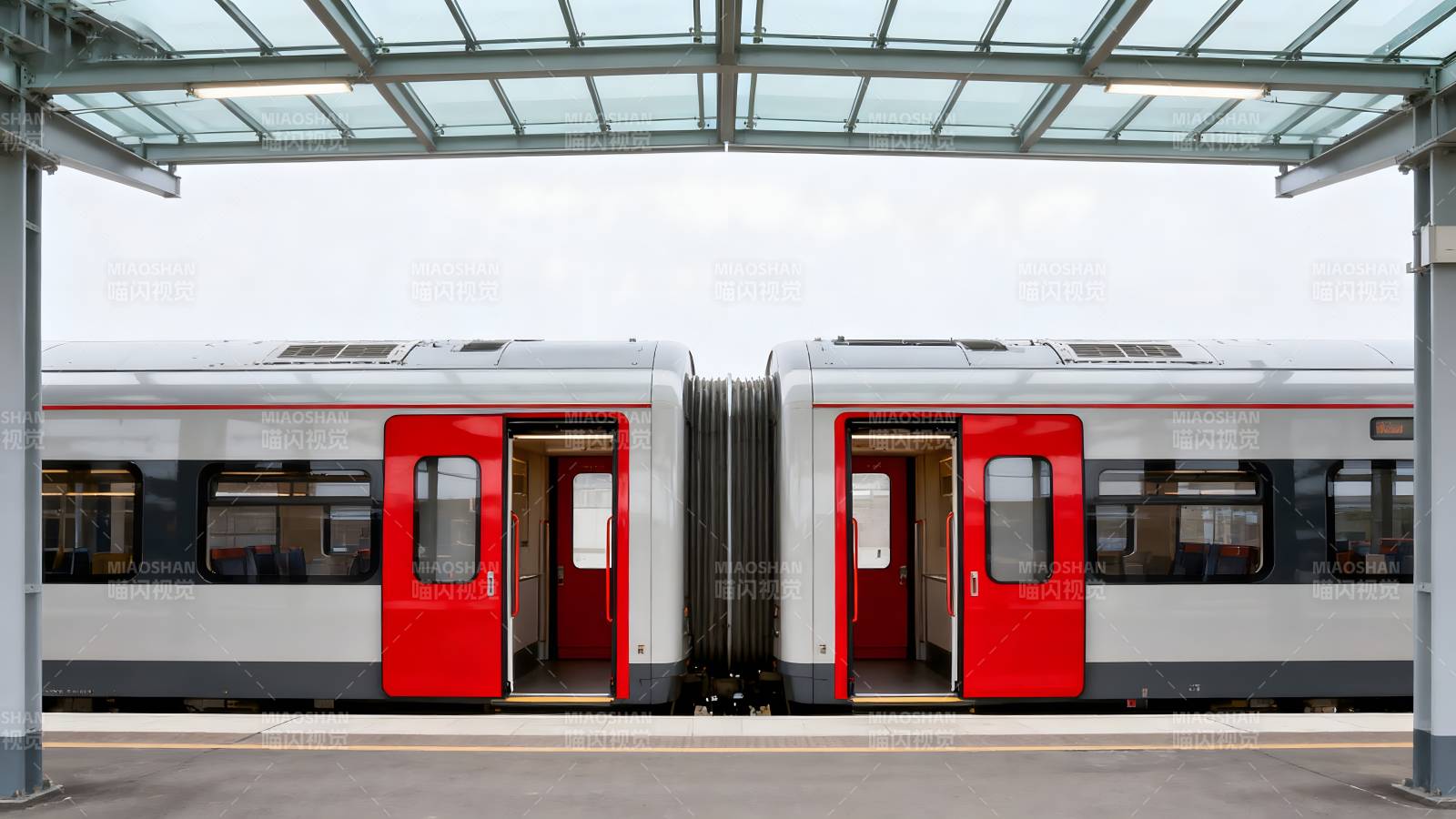 红色车门的现代列车图片