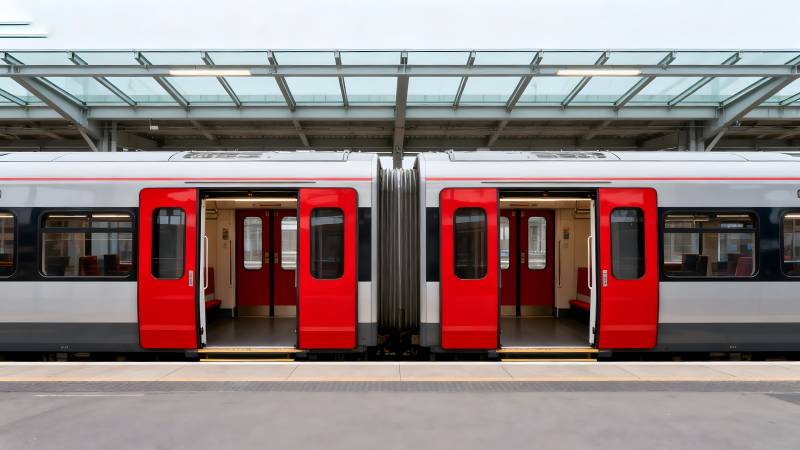 地铁站台红门列车图片