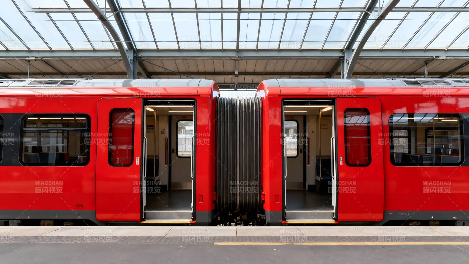 红色列车停靠站台图片