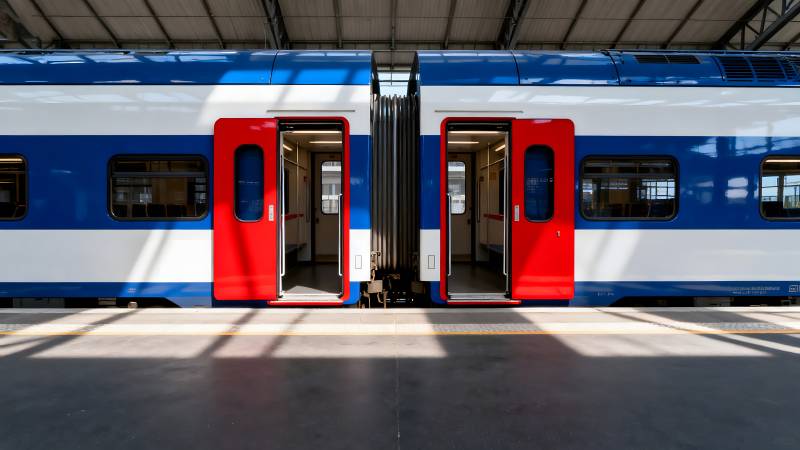 蓝色列车停靠站台图片