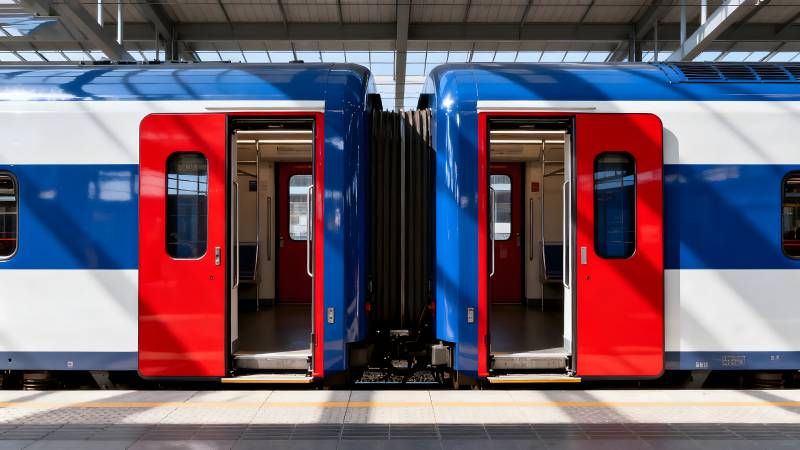 蓝色列车停靠站台图片