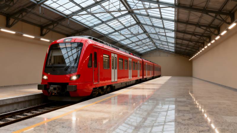 红色列车进站图片