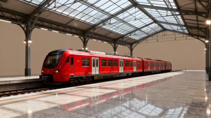 红色列车进站图片