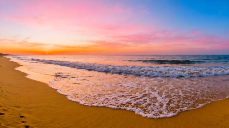 夕阳海滩美景图片