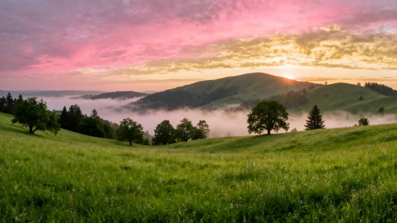 晨曦山野风光图片