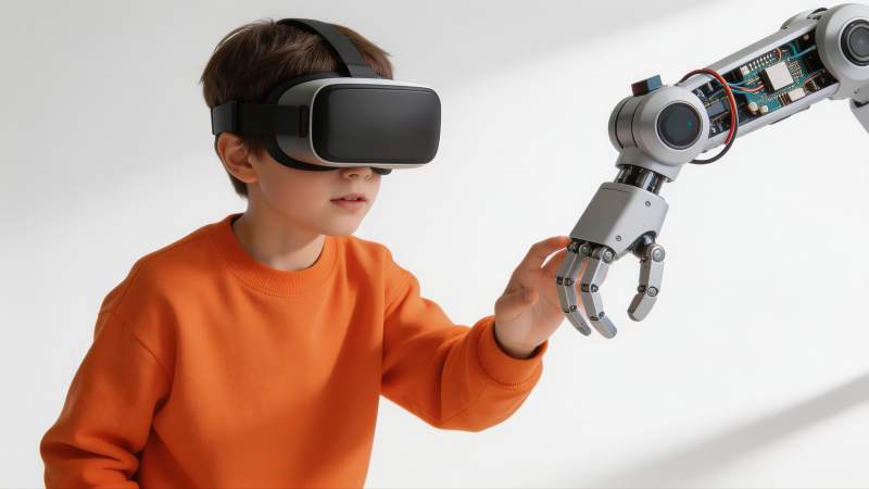 少年体验VR机械臂图片