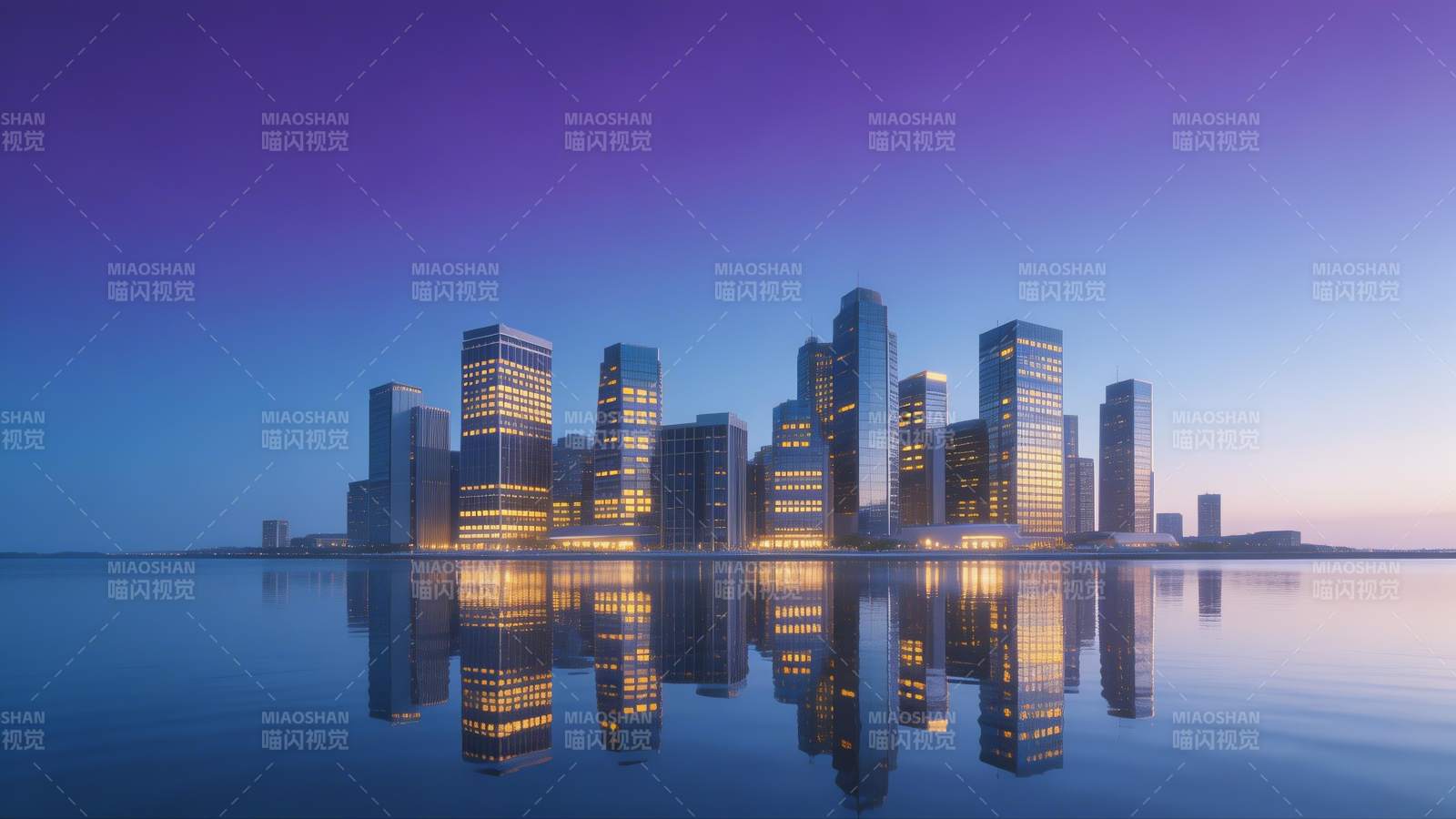 城市夜景倒影图片