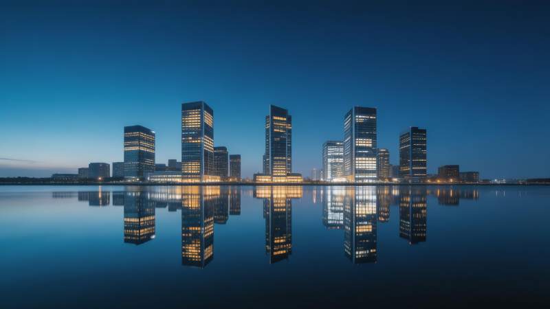 城市夜景倒影图片