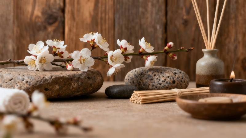 静谧禅意花石图图片