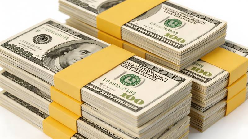 百元美钞堆叠图片