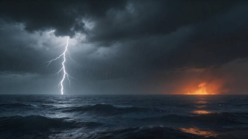 雷暴海面闪电图片