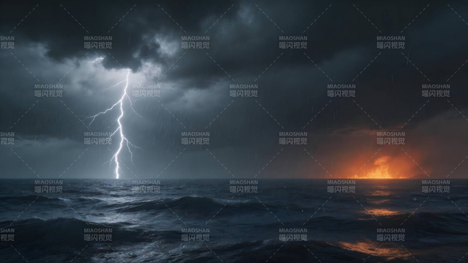 雷暴海面闪电图片