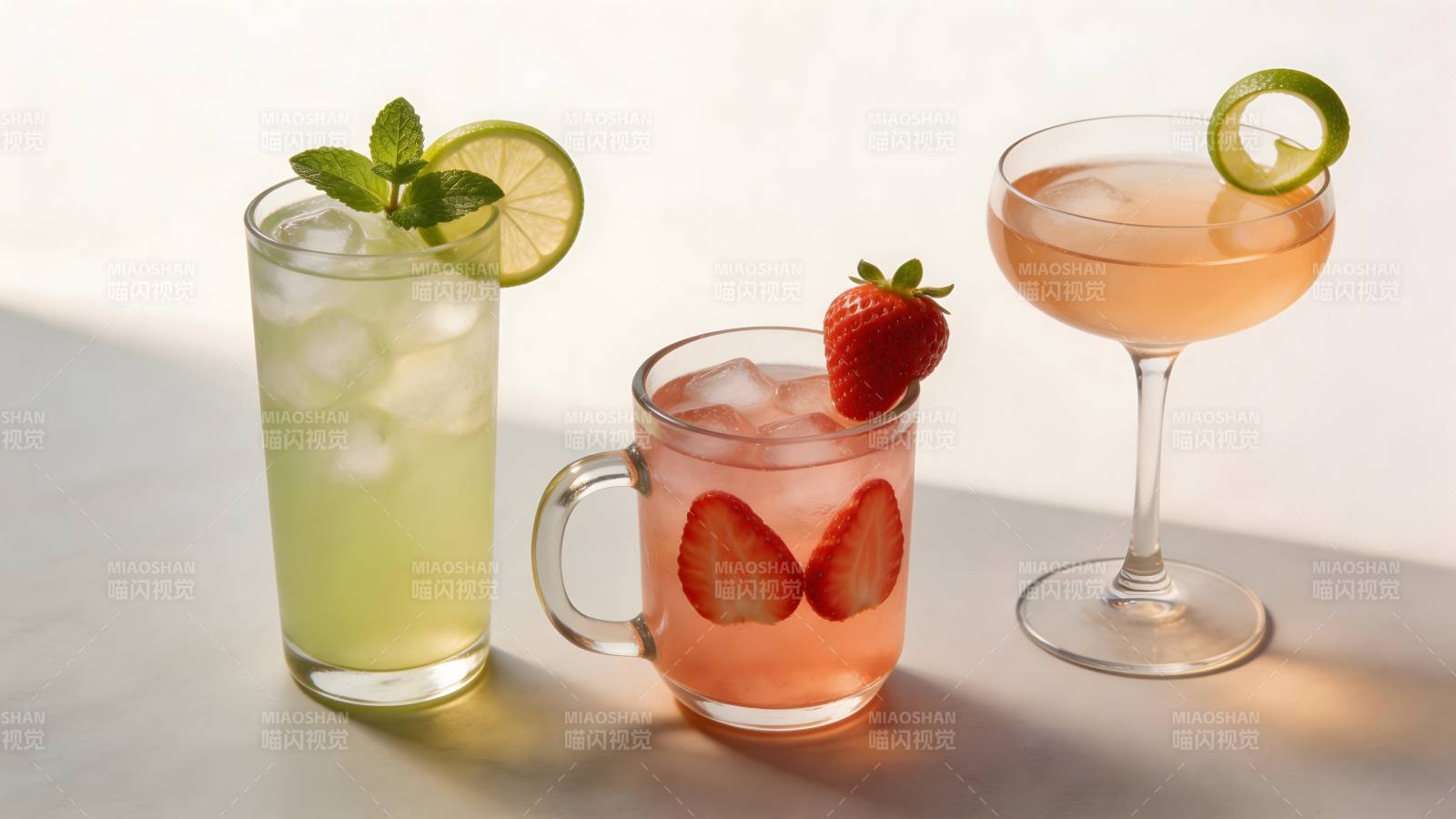 三款清爽鸡尾酒图片