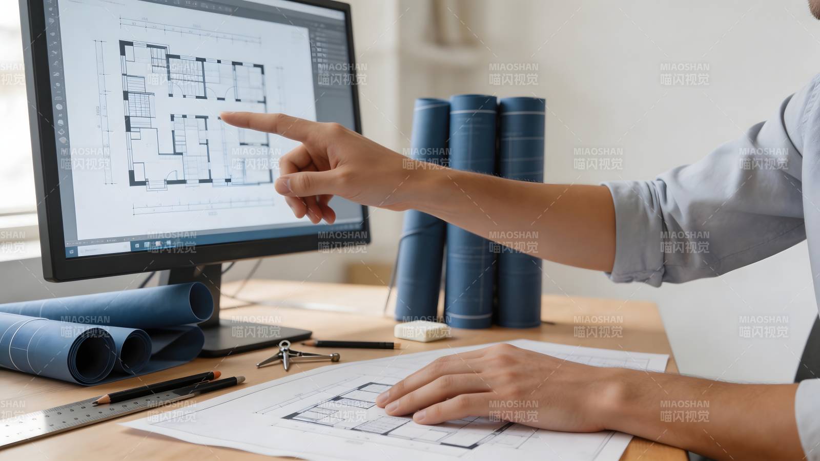 建筑师审阅设计图图片