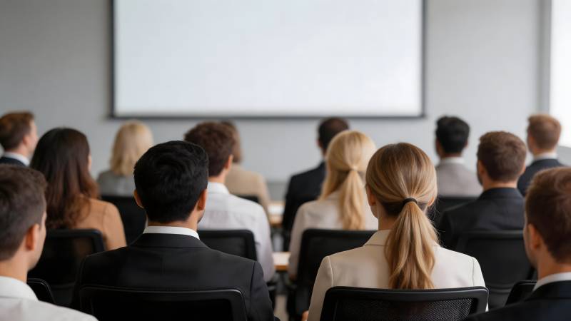 会议室里的专注听众图片