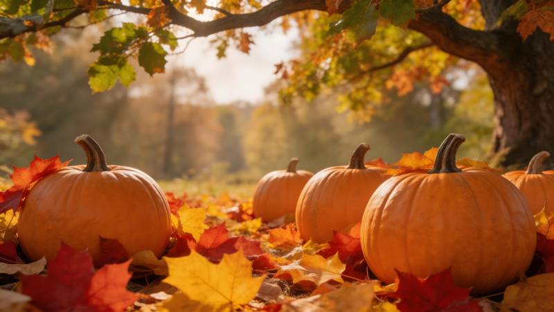 秋日南瓜叶落景图片