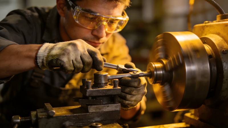 工人操作车床加工图片