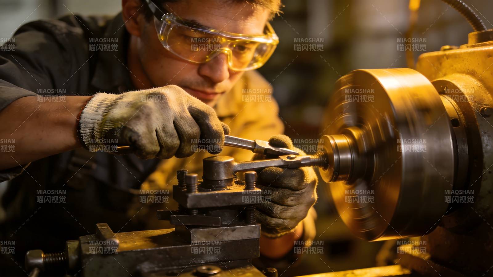 工人操作车床加工图片