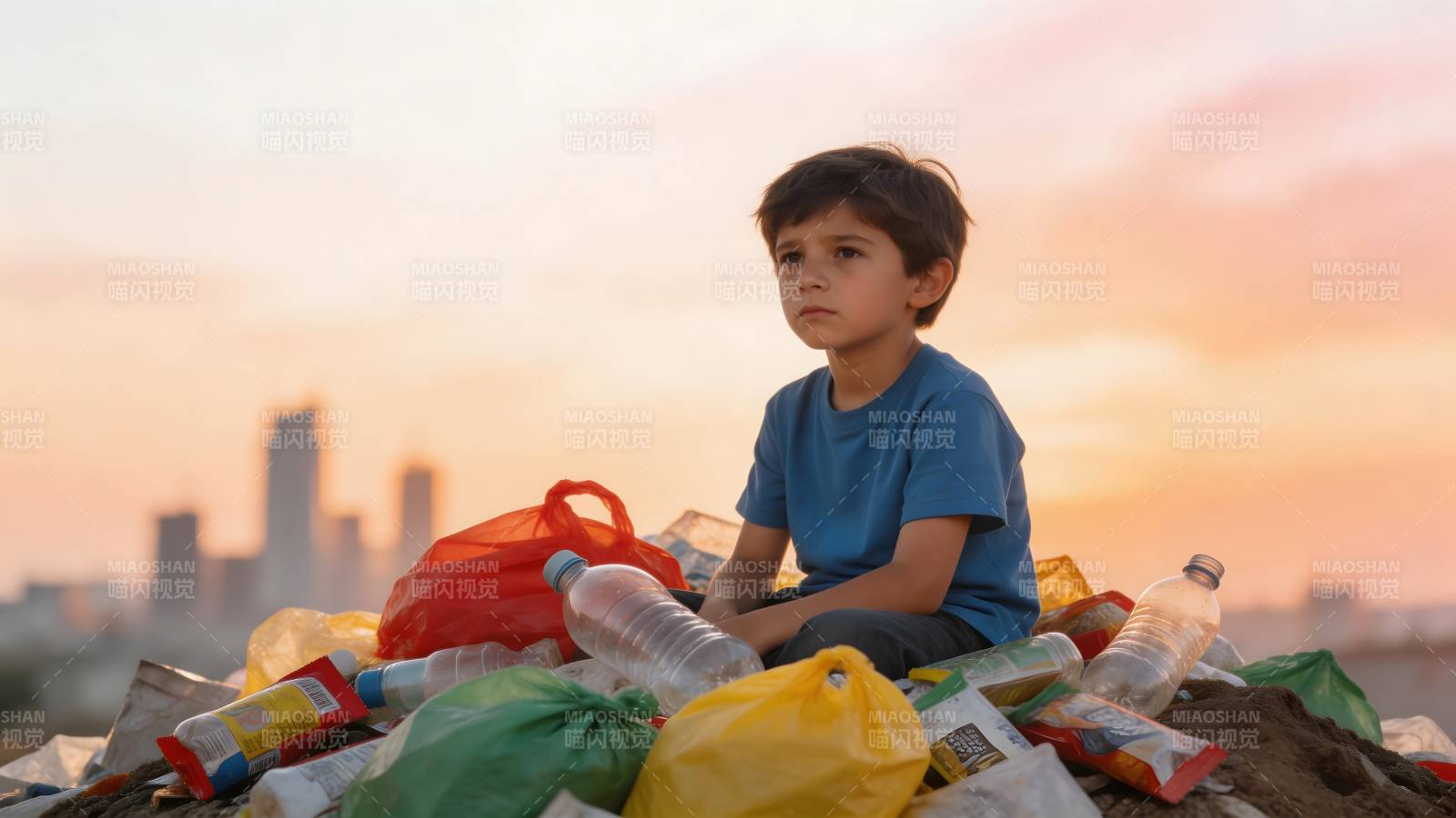 孩子与垃圾堆图片