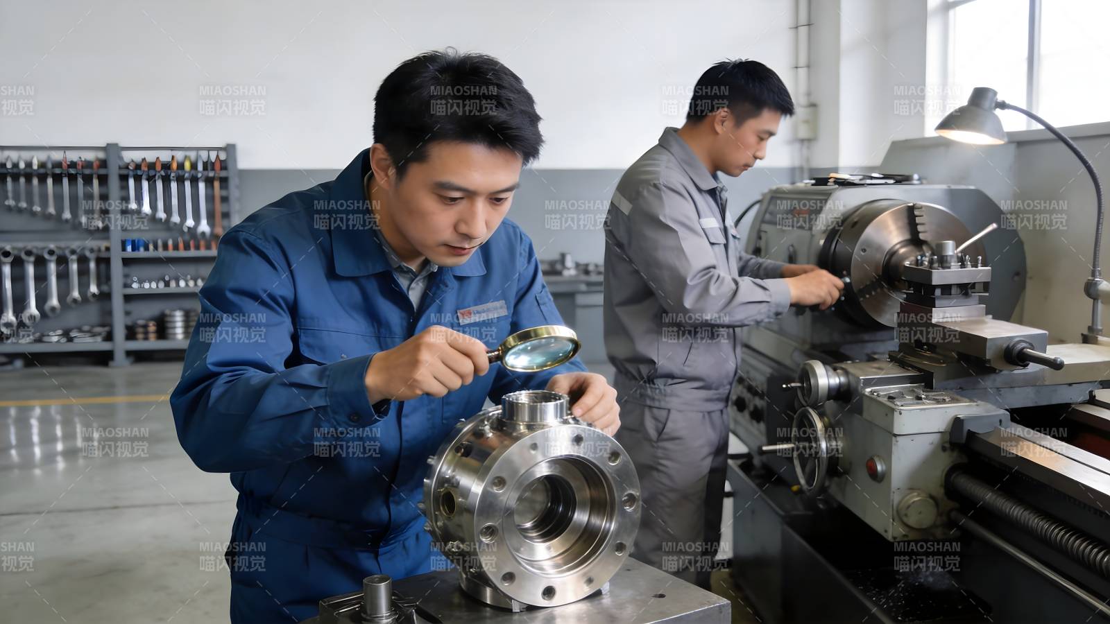 车间工人专注作业图片