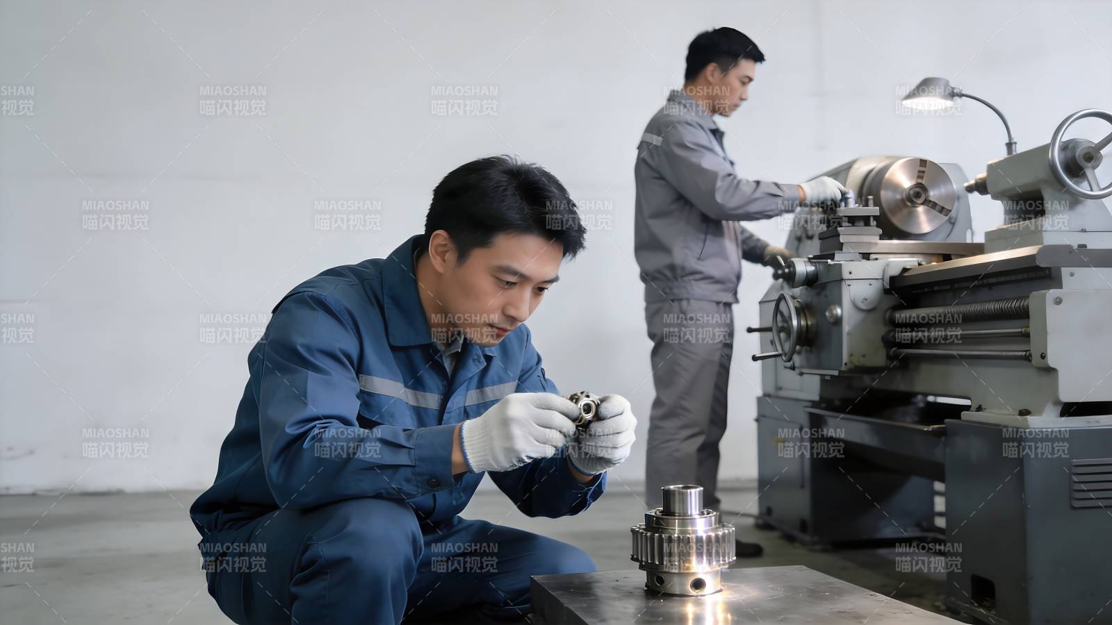 车间工人专注作业图片