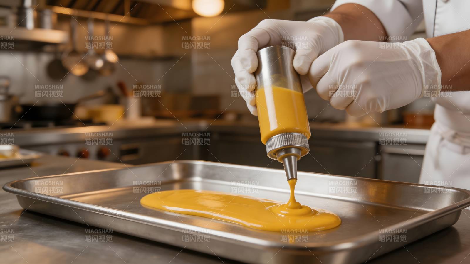 厨师挤酱料图片