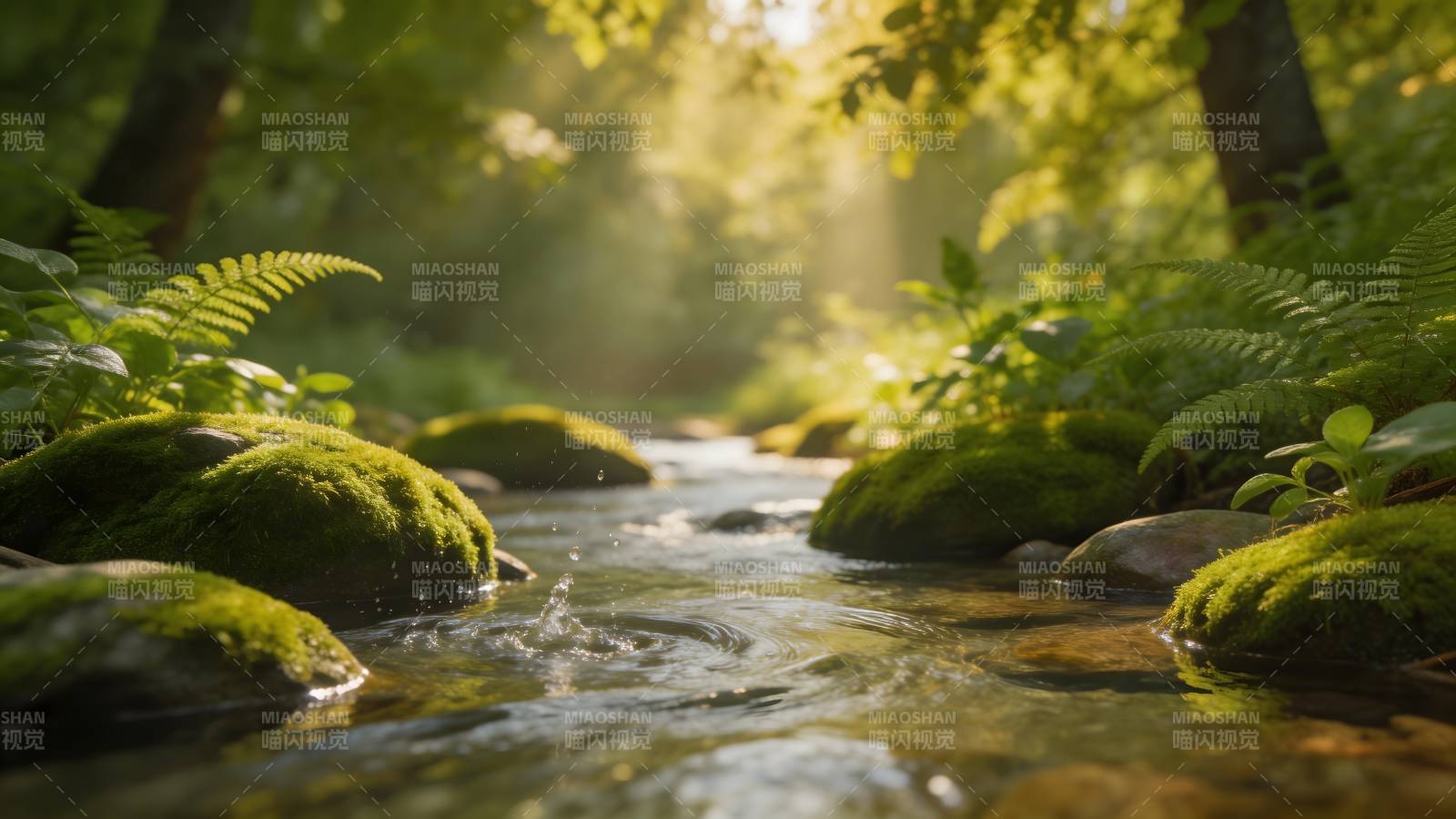 溪流穿林 光影斑驳图片